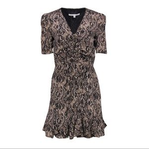 Veronica Beard - Tan & Black Snakeskin Print Ruched Silk Fit & Flare Dress